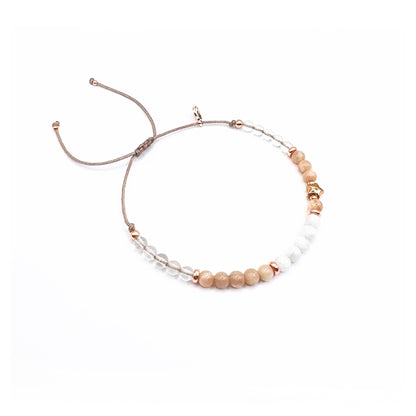 „A KISS GOODNIGHT“ – Sternenkindarmband in Roségold oder Gold mit Weißem Achat, Pfirsich-Mondstein & Bergkristall