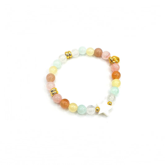 Baby Bracelet "CUDDLES AND KISSES" Rainbow Colorful Jade Rock Crystal Moonstone rose gold silver