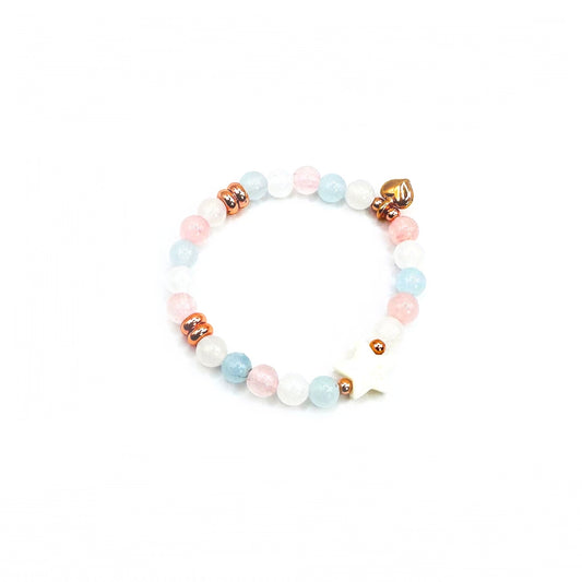 Baby Bracelet "CUDDLES AND KISSES" Pastel Aquamarine Jade Rose Quartz rose gold silver