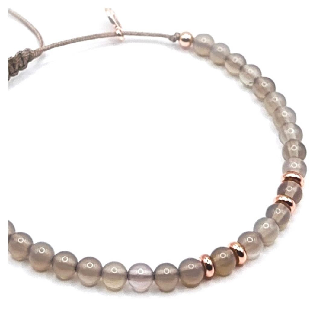 Ruhe Ankommen Erdung Stärke Stabilität “CALM & COMFY” Heilsteinarmband Grauer Achat roségold