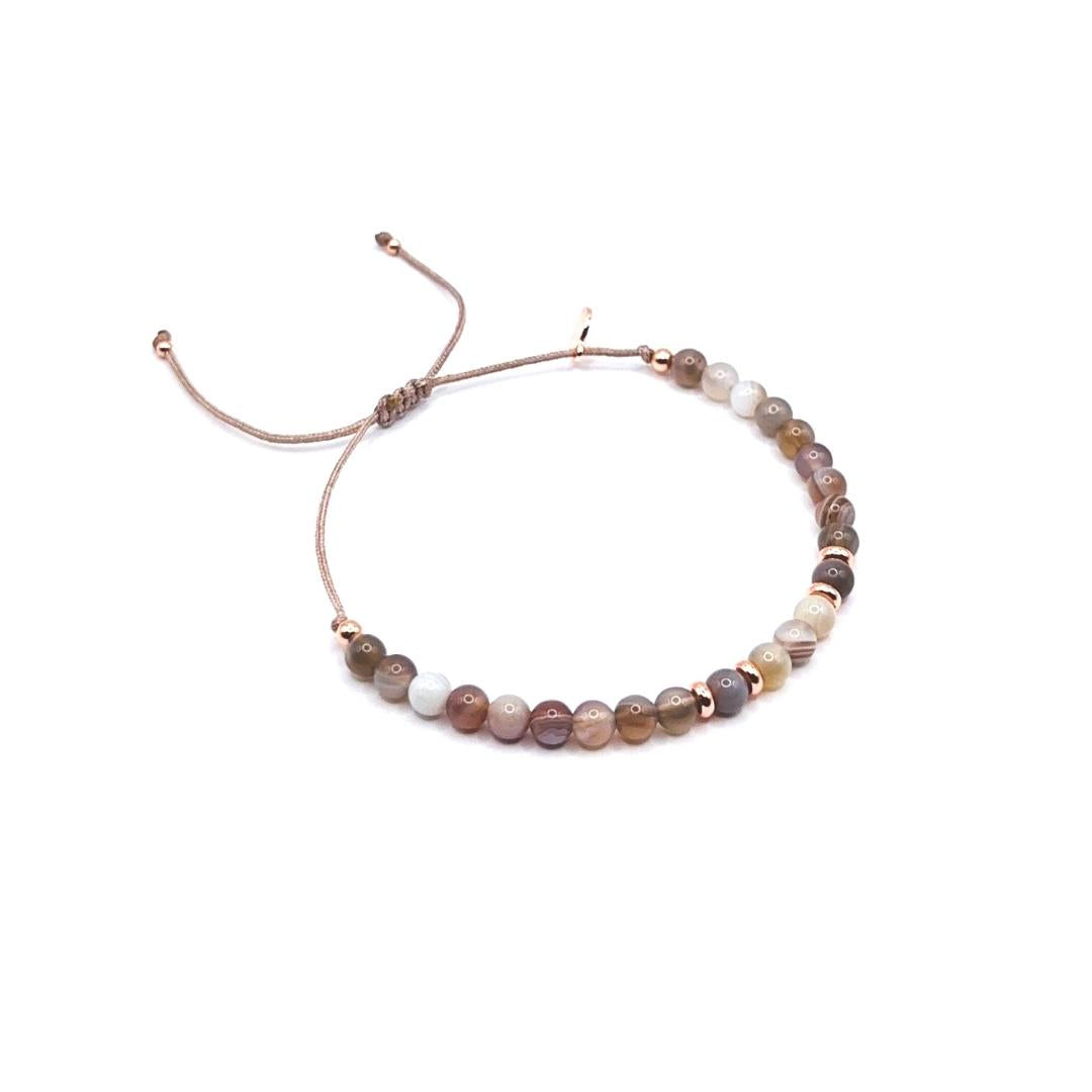 Willpower Anti-addiction Joie de vivre Optimism "POWERFUL SPIRIT" healing stone bracelet Botswana agate rose gold