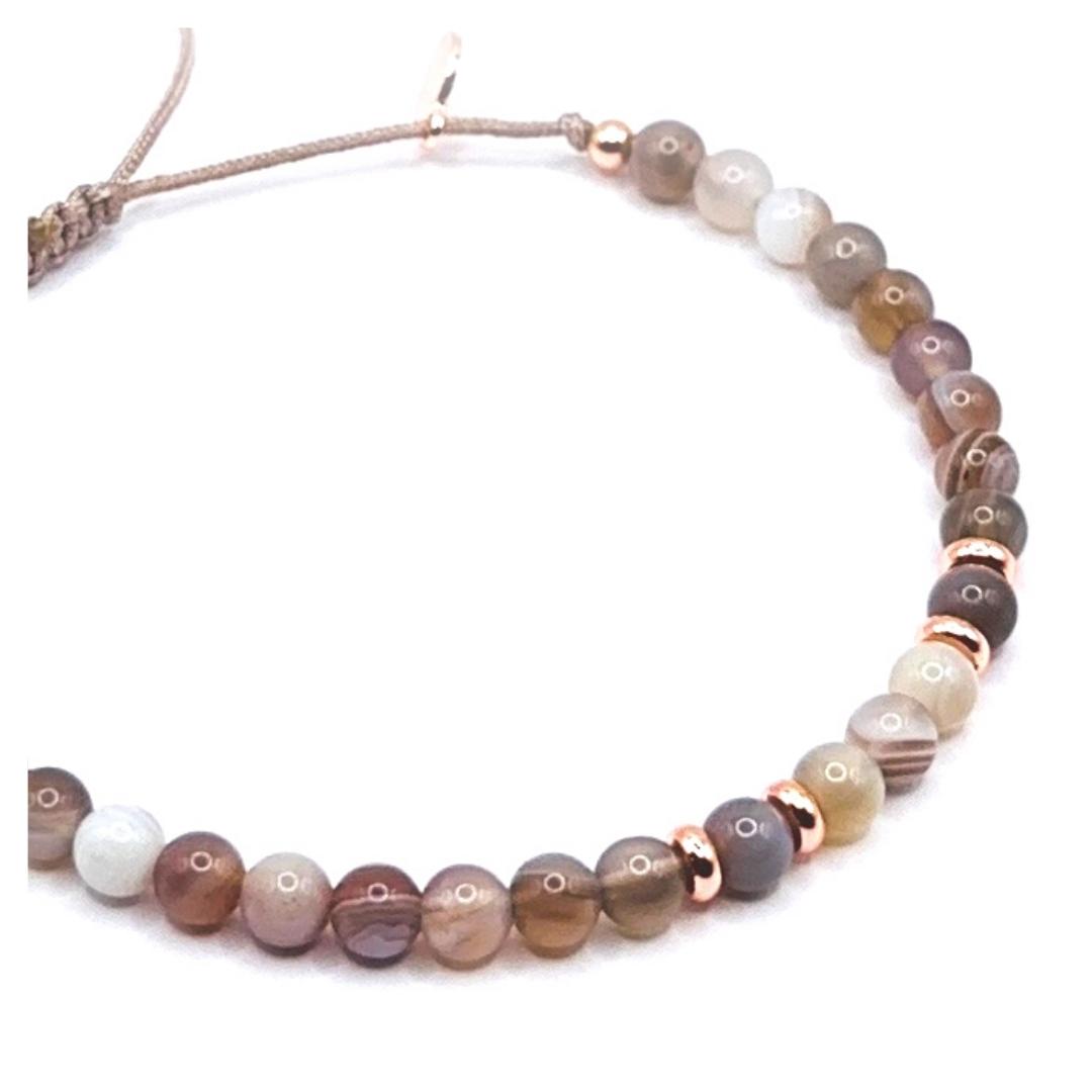 Willenskraft Antisucht Lebensfreude Optimismus “POWERFUL SPIRIT” Heilsteinarmband Botswana Achat roségold