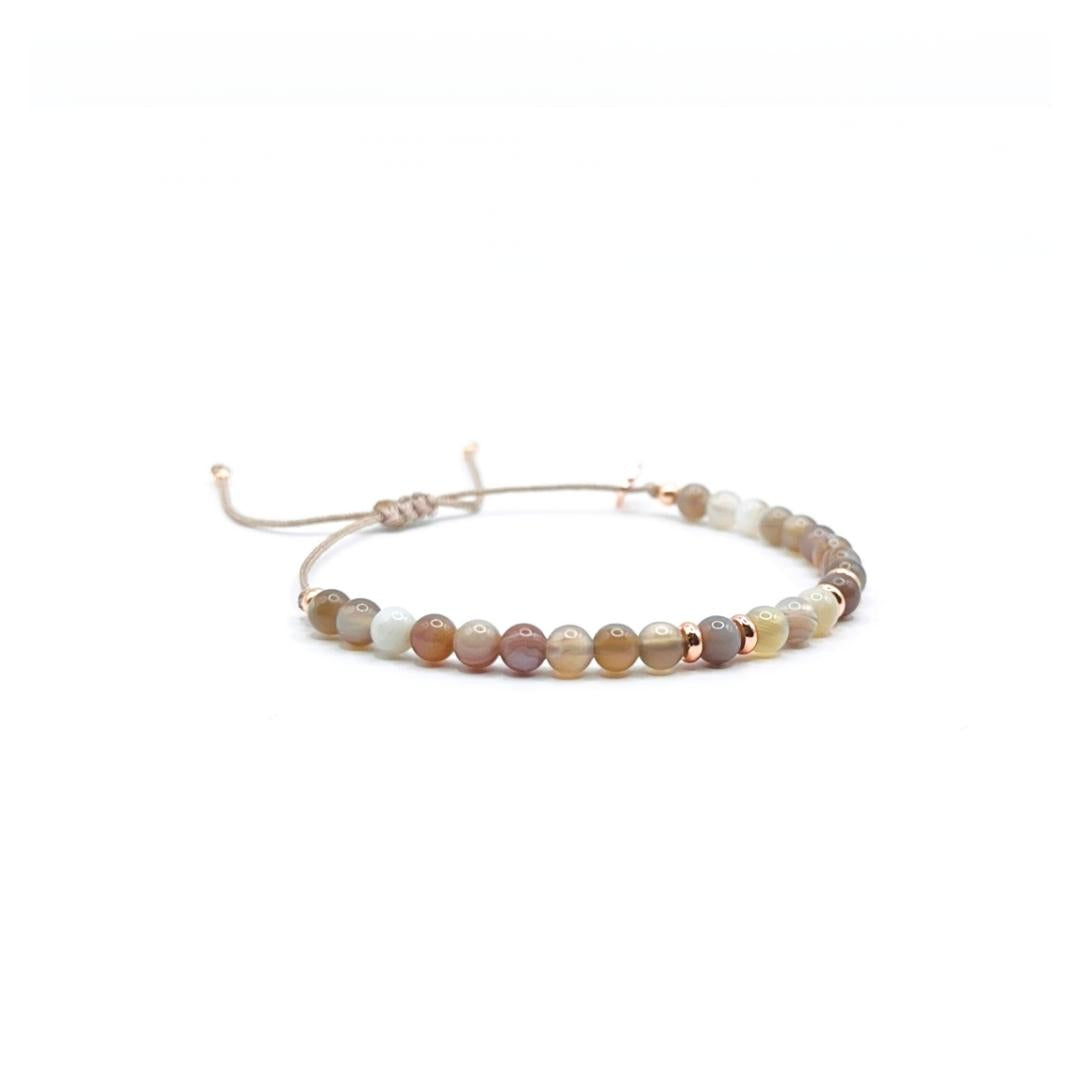 Willenskraft Antisucht Lebensfreude Optimismus “POWERFUL SPIRIT” Heilsteinarmband Botswana Achat roségold