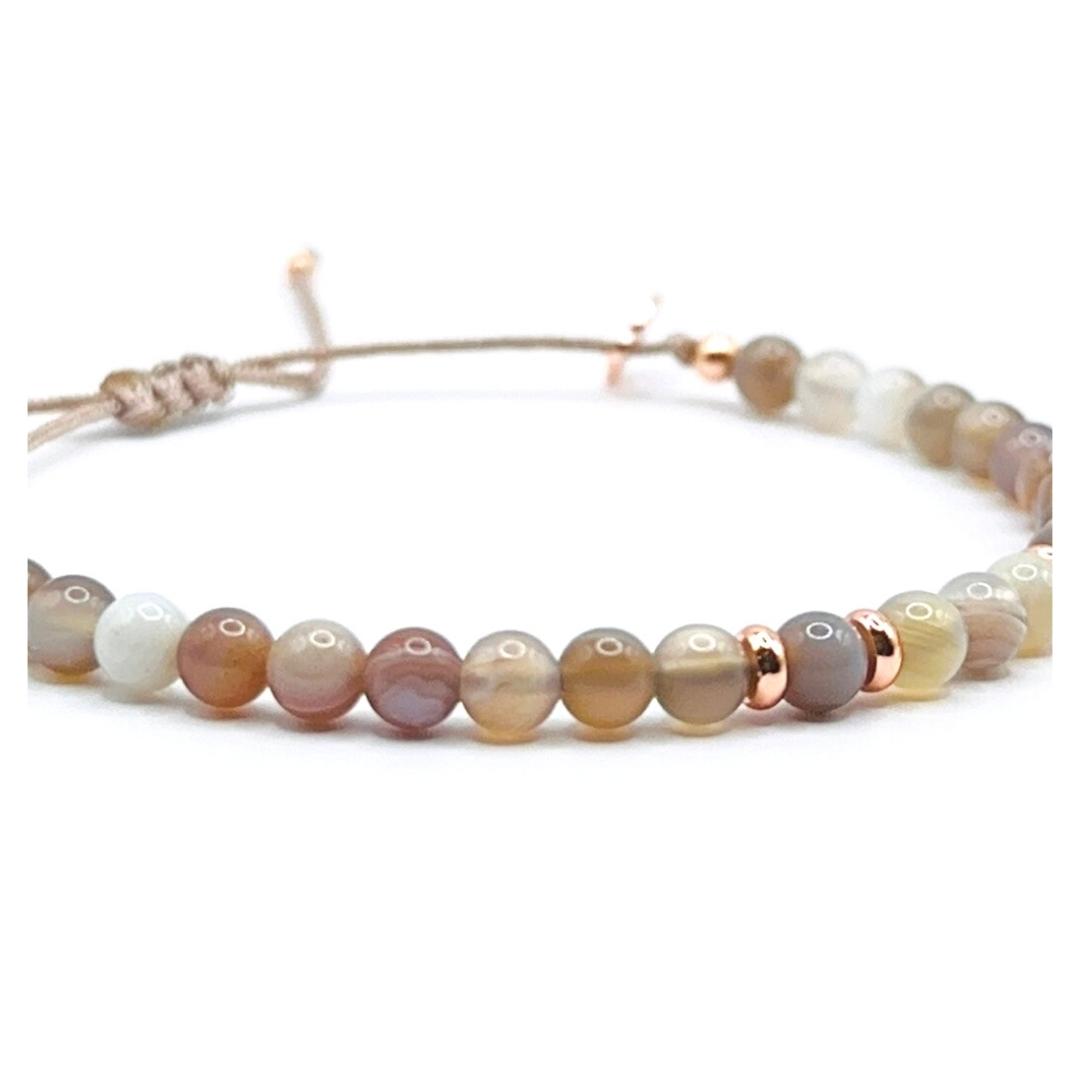 Willenskraft Antisucht Lebensfreude Optimismus “POWERFUL SPIRIT” Heilsteinarmband Botswana Achat roségold