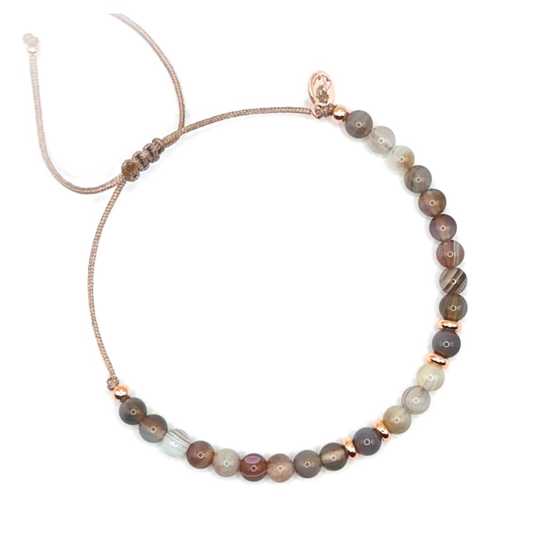 Willpower Anti-addiction Joie de vivre Optimism "POWERFUL SPIRIT" healing stone bracelet Botswana agate rose gold